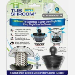 TubShroom® Ultra (Stainless) Strainer Plus StopShroom® Plug Combo for Tub Drains